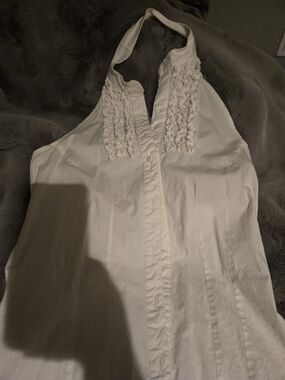 Fleurish White Halter Ruffle Front Women's Top